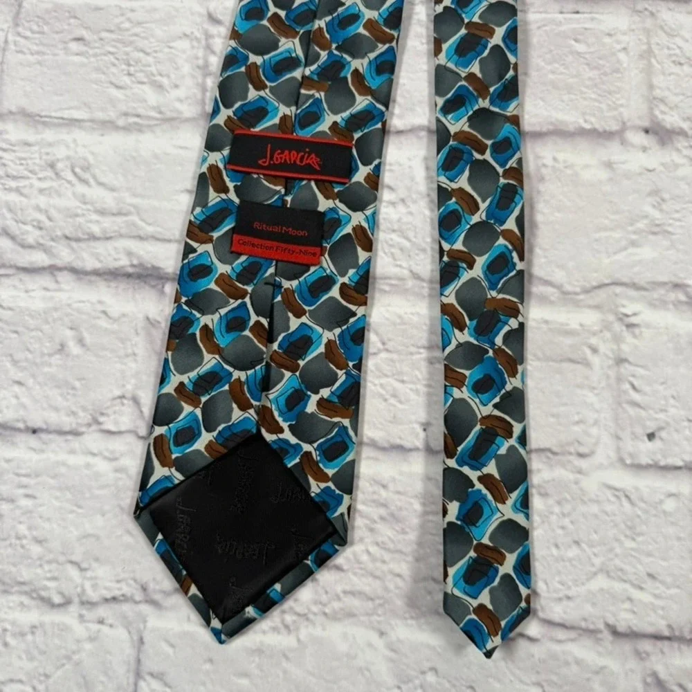 J. Garcia Necktie Ritual Moon Collection Fifty-Nine Blue Brown White Polyester‎